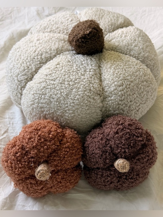 Target Other - Brand New Plush Sherpa Fabric Beige Brown Pumpkin Trio Halloween Fall Home Decor